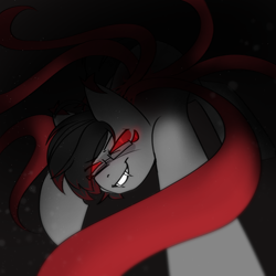 Size: 2000x2000 | Tagged: safe, artist:madence, derpibooru import, oc, oc only, oc:leon, original species, pony, digital art, horror, male, red eyes, simple background, solo, tentacle pony, tentacles