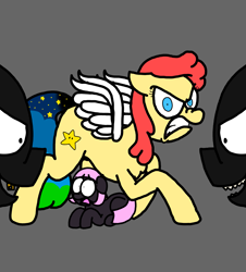 Size: 3023x3351 | Tagged: safe, artist:professorventurer, derpibooru import, oc, oc:power star, pegasus, pony, angry, bully, bullying, female, filly, foal, mare, nose wrinkle, pegasus oc, protecting, rule 85, scared, snarling, super mario 64