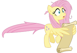 Size: 1244x861 | Tagged: safe, artist:rosasaav, derpibooru import, fluttershy, pegasus, she talks to angel, female, full body, mare, scroll, simple background, transparent background, vector