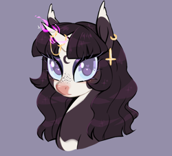 Size: 1100x1000 | Tagged: safe, artist:frowoppy, derpibooru import, oc, pony, unicorn, bust, ear piercing, earring, female, horn, horn jewelry, jewelry, mare, piercing, portrait, solo