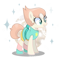 Size: 2267x2114 | Tagged: safe, artist:lavender-bases, artist:siti shafiyyah, derpibooru import, earth pony, object pony, original species, pony, base used, clothes, crossover, female, gem, gem (race), gem pony, grin, gritted teeth, happy, ibispaint x, mare, pearl, pearl (steven universe), ponified, simple background, smiling, solo, sparkles, species swap, steven universe, teeth, transparent background
