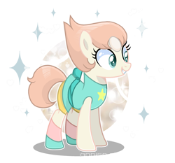 Size: 2267x2114 | Tagged: safe, artist:lavender-bases, artist:siti shafiyyah, derpibooru import, earth pony, object pony, original species, pony, base used, clothes, crossover, female, gem, gem (race), gem pony, grin, gritted teeth, happy, ibispaint x, mare, pearl, pearl (steven universe), ponified, simple background, smiling, solo, sparkles, species swap, steven universe, teeth, transparent background, watermark