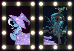 Size: 1280x876 | Tagged: safe, artist:laymy, derpibooru import, queen chrysalis, trixie, changeling, pony, unicorn, collaboration, collaboration:meet the best showpony, female, lookin, mare