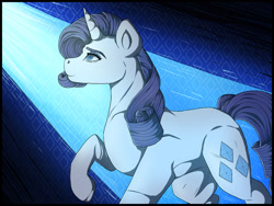 Size: 1280x960 | Tagged: safe, artist:binibean, derpibooru import, rarity, pony, unicorn, blue background, female, mare, sideways, simple background, solo