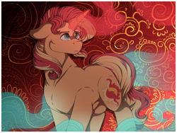 Size: 1280x960 | Tagged: safe, artist:binibean, derpibooru import, sunset shimmer, pony, unicorn, magic, solo