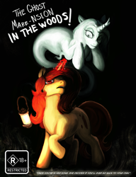 Size: 4600x6000 | Tagged: safe, artist:misstwipietwins, derpibooru import, oc, oc:glis sen, oc:sile, ghost, ghost pony, kirin, undead, unicorn, comic:the ghost mare-nsion in the woods, comic, comic cover, horn, kirin oc, lantern, magic, rated, rating, unicorn oc