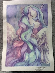 Size: 3072x4080 | Tagged: safe, artist:jsunlight, derpibooru import, princess celestia, alicorn, pony, solo, traditional art, watercolor painting