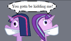 Size: 336x195 | Tagged: artist needed, source needed, safe, derpibooru import, starlight glimmer, twilight sparkle, twilight sparkle (alicorn), alicorn, pony, unicorn, 1000 hours in ms paint, cloth gag, gag, muffled words