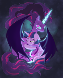 Size: 2480x3058 | Tagged: safe, artist:nightglowfan, derpibooru import, midnight sparkle, twilight sparkle, twilight sparkle (alicorn), alicorn, pony, unicorn, equestria girls, female, mare