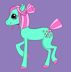 Size: 2048x2075 | Tagged: safe, artist:dreamscreep, derpibooru import, minty, earth pony, g3, cutie mark, green coat, hooves, pigtails, pink eyes, pink mane, pink tail, smiling, solo, tail