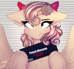 Size: 1600x1500 | Tagged: safe, artist:2pandita, derpibooru import, oc, oc:peach blossom, pegasus, pony, female, mare, mugshot, solo