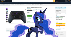 Size: 1894x991 | Tagged: artist needed, safe, derpibooru import, screencap, princess luna, alicorn, pony, g4, amazon, amazon luna, amazon.com, equine, gamer luna, looking at you, meme, numbers, online, prices, shopping, smiling, smirk, solo, website, wireless controller