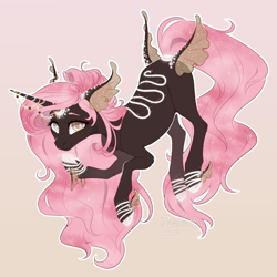 Size: 2000x2000 | Tagged: safe, artist:doekitty, derpibooru import, oc, oc:midnight mocha, original species, crystaling, pink background, simple background, solo