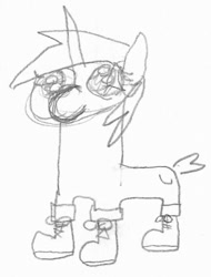 Size: 663x872 | Tagged: safe, artist:purppone, ponerpics import, lyra heartstrings, pony, unicorn, boots, monochrome, numget, shoes, sketch, solo, timbs