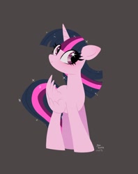 Size: 1620x2048 | Tagged: safe, artist:petaltwinkle, derpibooru import, twilight sparkle, twilight sparkle (alicorn), alicorn, pony, female, gray background, mare, simple background, solo, sparkles, starry eyes, wingding eyes