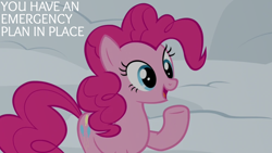 Size: 1920x1080 | Tagged: safe, derpibooru import, edit, edited screencap, editor:quoterific, screencap, pinkie pie, not asking for trouble, snow, solo