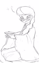 Size: 1000x1600 | Tagged: safe, artist:bauru, derpibooru import, silver spoon, human, equestria girls, blushing, drink, drinking, drunk, glasses, looking at you, mantle, sketch, solo