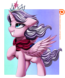 Size: 2500x3009 | Tagged: safe, artist:pridark, derpibooru import, diamond tiara, alicorn, pony, alicornified, crown, female, filly, foal, jewelry, patreon, patreon reward, race swap, regalia, smiling, solo, tiaracorn