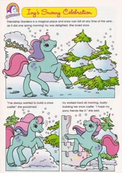 Size: 565x800 | Tagged: safe, derpibooru import, ivy, earth pony, pony, g2, comic, female, friendship gardens (location), ivy's snowy celebration, mare, official, outdoors, snow, snowfall, solo, text, tree, unshorn fetlocks