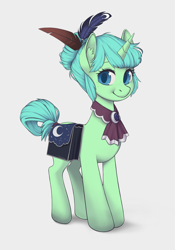 Size: 2734x3897 | Tagged: safe, artist:taytinabelle, derpibooru exclusive, derpibooru import, oc, oc only, oc:serenity, pony, unicorn, bag, cutie mark accessory, ear fluff, ear freckles, ears, female, freckles, hair bun, happy, looking at you, mare, messy mane, messy tail, neckerchief, quill, saddle bag, simple background, smiling, smiling at you, solo, story in the source, tail, tail wrap, white background