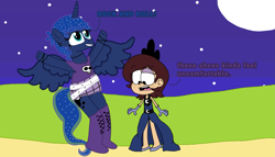 Size: 2277x1299 | Tagged: safe, artist:haileykitty69, derpibooru import, princess luna, alicorn, human, luna loud, the loud house