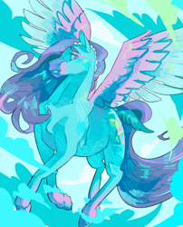 Size: 1280x1582 | Tagged: safe, artist:poniesart, derpibooru import, pegasus, pony, g1, cloud, cloudy, flying, huevember, solo, windwalker