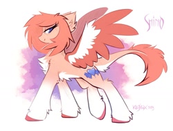 Size: 2141x1623 | Tagged: safe, artist:kejifox, derpibooru import, oc, oc only, pegasus, pony, chest fluff, signature, solo, spread wings, wings