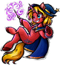 Size: 2356x2568 | Tagged: safe, artist:redahfuhrerking, derpibooru import, oc, oc only, oc:lolo hexa, pony, female, hat, heterochromia, magic wand, mare, simple background, solo, transparent background, witch hat