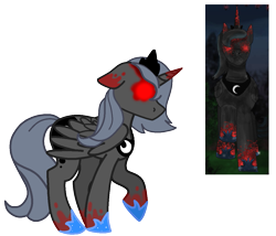 Size: 1197x1027 | Tagged: safe, artist:dreamer-in-shadows, artist:neonvore, derpibooru import, edit, editor:pagiepoppie12345, princess luna, alicorn, pony, undead, zombie, zombie pony, bad end, blood, bloody hoof, bloody hooves, ears, female, floppy ears, horn, jewelry, mare, moon, night, raised hoof, raised leg, red eyes, regalia, s1 luna, simple background, super filly adventure, transparent background, wings