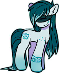 Size: 1446x1800 | Tagged: safe, artist:sexygoatgod, derpibooru import, oc, oc only, earth pony, adoptable, blindfold, female, simple background, solo, tattoo, transparent background