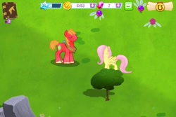 Size: 600x400 | Tagged: safe, derpibooru import, big macintosh, fluttershy, earth pony, parasprite, pegasus, pony, 3d, female, fluttermac, game screencap, gameloft, male, mare, my little pony: magic princess, shipping, stallion, straight