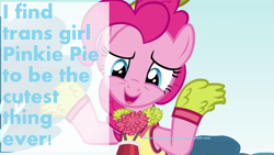 Size: 1280x720 | Tagged: safe, edit, edited screencap, screencap, pinkie pie, implied transgender, op is a cuck, op is trying to start shit, op is trying to start shit so badly that it's kinda funny, solo