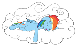 Size: 4439x2686 | Tagged: safe, artist:wapamario63, rainbow dash, pegasus, pony, belly, belly button, cloud, cute, drool, ears, female, flat colors, floppy ears, mare, messy mane, open mouth, simple background, sleeping, sleeping on a cloud, solo, transparent background, wings