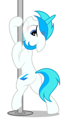 Size: 3075x5551 | Tagged: safe, artist:equestria secret guard, derpibooru import, oc, oc only, oc:lywings, pony, unicorn, blushing, butt, horn, looking at you, male, plot, pole, pole dancing, sexy, simple background, stallion, stripper pole, transparent background, unhappy, unicorn oc