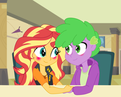 Size: 1998x1602 | Tagged: safe, derpibooru import, spike, sunset shimmer, human, equestria girls, blushing, duo, duo male and female, female, human spike, humanized, male, shipping, straight, sunsetspike