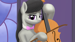 Size: 3840x2160 | Tagged: safe, artist:stellardust, derpibooru import, octavia melody, earth pony, pony, 4k, bow, bowtie, cello, female, high res, looking at you, mare, musical instrument, smiling, solo