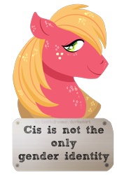 Size: 700x1050 | Tagged: safe, artist:prince-vulpine, derpibooru import, big macintosh, earth pony, bust, feminism, freckles, lineless, mouthpiece, portrait, simple background, smiling, solo, sparkles, stallionism, starry eyes, transparent background, wingding eyes