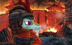 Size: 2560x1600 | Tagged: safe, artist:xihetaishou, derpibooru import, oc, oc:chungu, kirin, pony, armor, china, fire, helmet, history, war