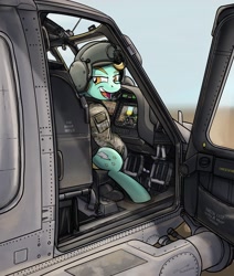 Size: 1712x2018 | Tagged: safe, artist:buckweiser, derpibooru import, lightning dust, pegasus, pony, cockpit, female, helicopter, looking at you, solo