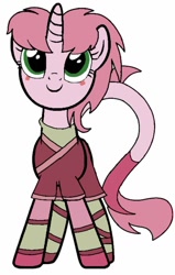 Size: 600x942 | Tagged: safe, artist:guruyunus17, artist:noi kincade, derpibooru import, pony, unicorn, aelita schaeffer, base used, clothes, code lyoko, crossover, female, happy, mare, ponified, simple background, smiling, solo, species swap, white background