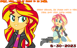 Size: 1556x984 | Tagged: safe, artist:evilasio, derpibooru import, sunset shimmer, oc, oc:evil sunset shimmer, equestria girls, alternate universe, bad end, begging, character derailment, dated, decision, face heel turn, face-heel turn, goodbye, let the past burn, sacrifice, threatening, traitor, villain protagonist