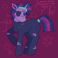 Size: 1440x1440 | Tagged: safe, artist:ariariari.png, derpibooru import, twilight sparkle, unicorn twilight, pony, unicorn, it's about time, alternate versions at source, eyepatch, future twilight, solo