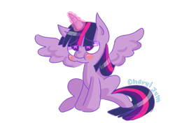 Size: 1764x1243 | Tagged: safe, artist:cheryl-jum, derpibooru import, twilight sparkle, twilight sparkle (alicorn), alicorn, pony, :t, cute, explicit source, glowing, glowing horn, horn, puffy cheeks, simple background, sitting, solo, spread wings, starry eyes, transparent background, wingding eyes, wings