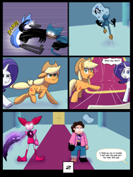 Size: 7500x10000 | Tagged: safe, artist:chedx, derpibooru import, applejack, rarity, anthro, bird, blue jay, digitigrade anthro, earth pony, human, hybrid, pony, unicorn, comic:learning with pibby glitch battles, spoiler:steven universe, spoiler:steven universe: the movie, cartoon network, comic, commission, corrupted, crossover, gem, gem (race), huggy wuggy, mordecai, multiverse, poppy playtime, regular show, spinel, spinel (steven universe), spoilers for another series, steven quartz universe, steven universe, steven universe future, steven universe: the movie