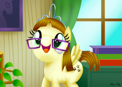 Size: 3500x2500 | Tagged: safe, artist:leonkay, derpibooru import, zippoorwhill, pegasus, pony, cute, female, filly, foal, glasses, jewelry, open mouth, solo, tiara, zippoorbetes