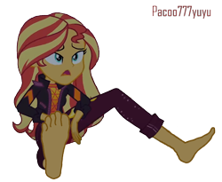 Size: 794x650 | Tagged: safe, derpibooru import, edit, edited screencap, screencap, sunset shimmer, human, equestria girls, background removed, barefoot, feet, female, fetish, foot fetish, humanized, night, simple background, sitting, soles, solo, sunset, transparent background