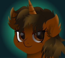 Size: 1440x1286 | Tagged: safe, artist:lincolnbrewsterfan, derpibooru import, oc, oc:nocturnal vision, alicorn, .svg available, 30 minute art challenge, alicorn oc, alternate hairstyle, art challenge, brown eyes, brown mane, bust, ear fluff, ears, fluffy mane, gradient background, highlights, horn, inkscape, lidded eyes, looking at you, profile, smiling, smiling at you, style, svg, test, vector, wings