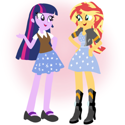 Size: 1400x1400 | Tagged: safe, artist:mlplary6, derpibooru import, sunset shimmer, twilight sparkle, human, equestria girls, female, friends, looking at each other, looking at someone, smiling, smiling at each other, talking