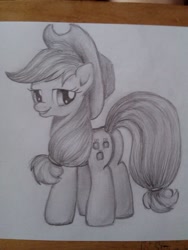 Size: 768x1024 | Tagged: artist needed, source needed, safe, derpibooru import, applejack, earth pony, pony, applebutt, butt, cute, female, grayscale, monochrome, paper, plot, solo, traditional art