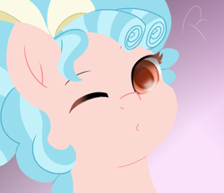 Size: 3580x3080 | Tagged: safe, artist:reinbou, derpibooru import, cozy glow, pegasus, pony, female, filly, foal, gradient background, looking at you, one eye closed, pink background, simple background, solo